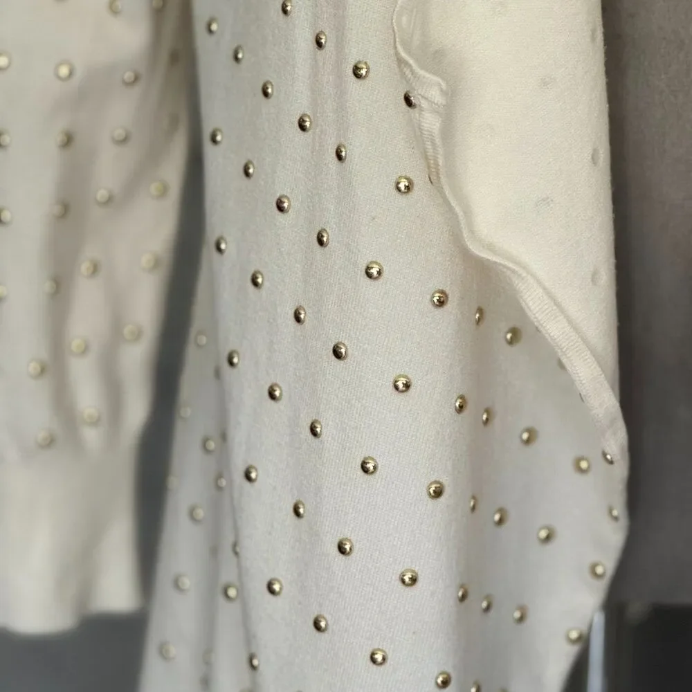 Premise XL Ivory Gold Studded Open Front Waterfall Cardigan Sweater Womens